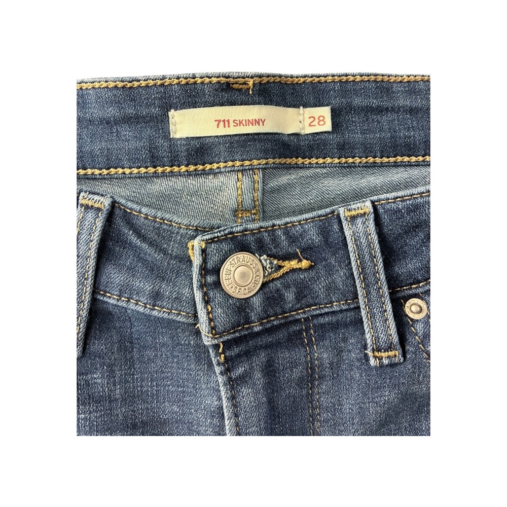 Levi's 711 Skinny Jeans Dark Wash Distressed Size 28x30 - Picture 6 of 10